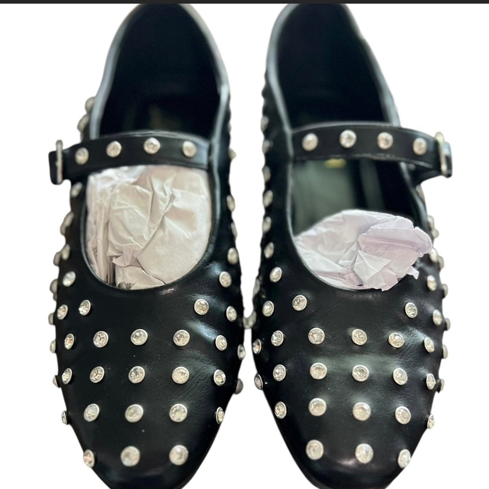 Liliana Black Rhinestone Studded Mary Jane Ballet Women's Shoes Size 10